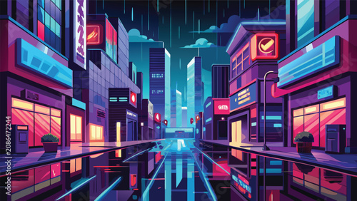 Konstfotografi Futuristic neon cityscape at night with glowing buildings sci fi architecture bu