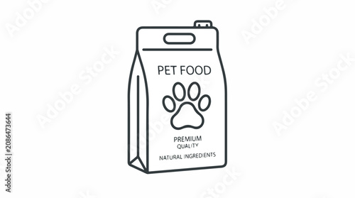 Minimalist pet food bag illustration with paw print highlighting premium natural nutrition for pets