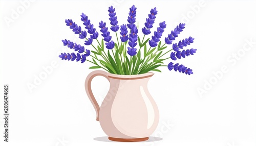 Purple hyacinth flowers in white ceramic vase on white background.