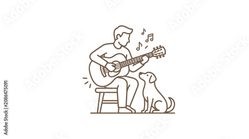 Obraz na plátně Man Playing Guitar with Dog.