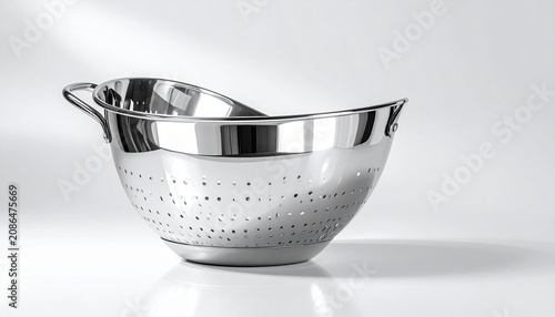 Close-up view of a white ceramic colander with holes.