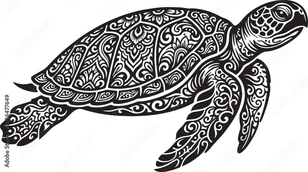 Fototapeta premium Sea Turtle Mandala Vector Illustration Ornate Ocean Animal Silhouette
