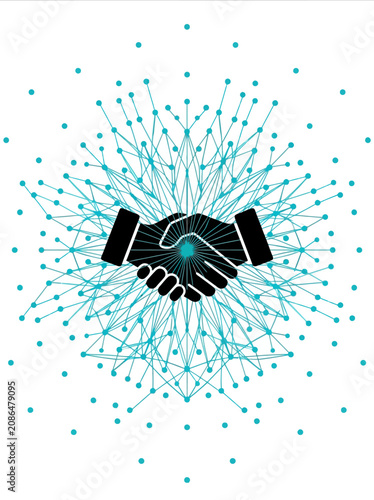 Handshake with Network Connection Dots Vector Illustration