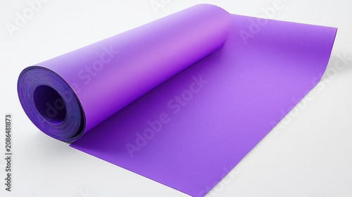 Unrolled Purple Yoga Mat on a White Background for Fitness and Exercise in a Minimalist Style