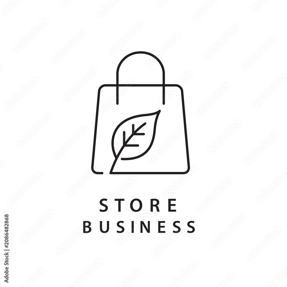 Fototapeta premium shopping bag with leaf minimalist logo design vector