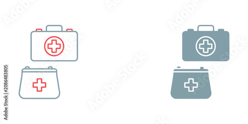 Medical and Healthcare Icons Set with Cross and Gear Symbols in Flat Line Art Style