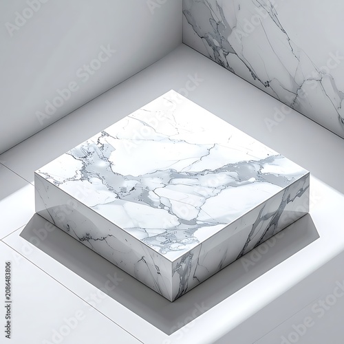 Marble cube on white background texture.