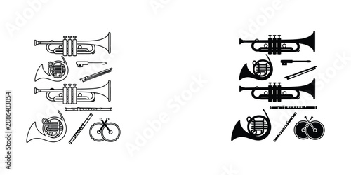 Set of Hand Drawn Camping and Outdoor Adventure Icons in Black and White Line Art Style