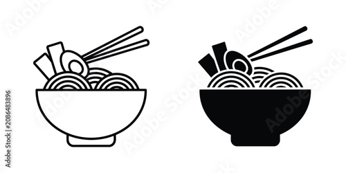 Eating Ramen Noodles in Bowl with Chopsticks Minimalist Line Art Illustration