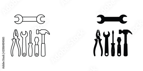 Handcuffs and Police Badge Icons Line Art Vector Illustration Set