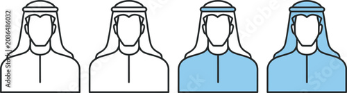Fotografie Set of four outline of an arab man wearing a traditional thobe and ghutra headpi