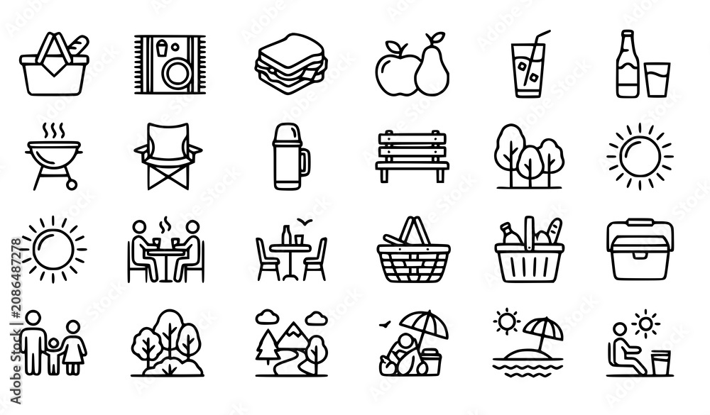 Fototapeta premium Outdoor picnic and bbq icons