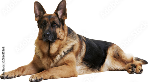 Cuadro en lienzo German Shepherd dog lying down alert expression, tan and black fur