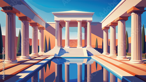 Cuadro en lienzo Ancient greek temple architecture with reflecting pool architecture classical re