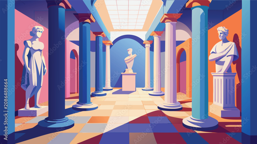 Obraz premium Classical museum hallway with statues and columns classical interior architecture sculpture building monument historic sculpted artistic decorative