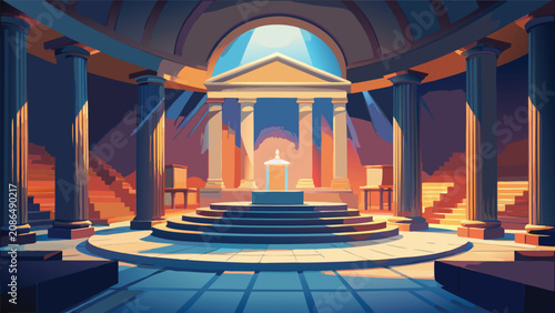 Fotografía Ancient greek temple interior with marble columns and altar architecture interio