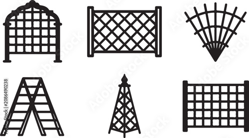 Obraz na płótnie Assorted wooden lattice fence and trellis designs in black and white vector styl