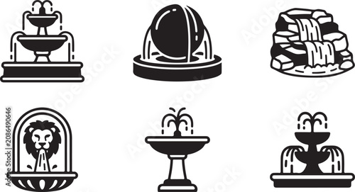 Cuadro en lienzo Decorative fountain with lion head spouting water in stylized icon design Vector