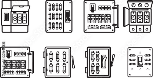 Bild auf Leinwand Black and white electrical junction box wiring diagrams Vector