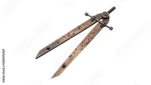Fotografie Sharp metallic divider tool engineering technical caliper isolated on a transpar