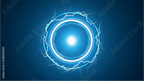 Obraz na plátně Electric blue circle with lightning sparks and glowing center