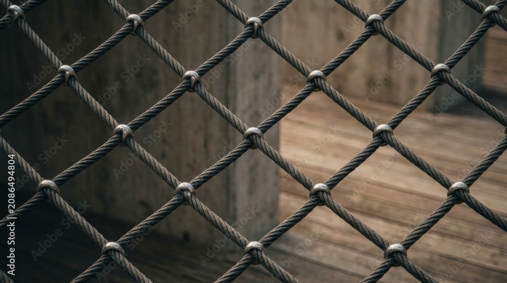 Fototapeta premium Close up view of dark metal wire mesh fence.