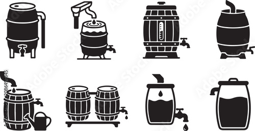Foto Black and white beer brewing equipment illustration set Vector