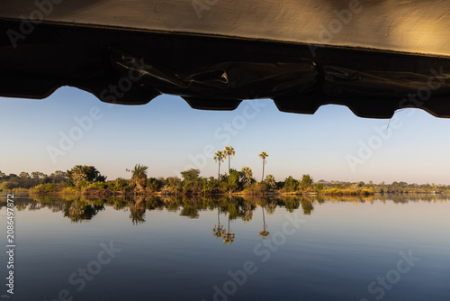 sunrise on palm trees and the mighty Zambezi River, Zimbabwe, Africa
