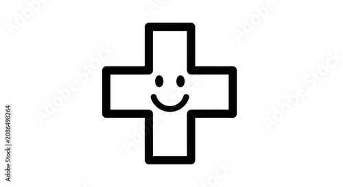 Canvastavla Plus sign icon with a simple outline design incorporates a small smiling face to represent friendly medical services