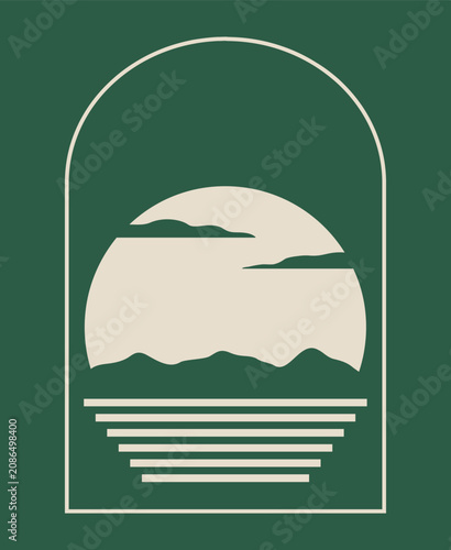 Abstract Sun Logo. Vintage Sun Icon with Rays gradient on green background. Usable for Business