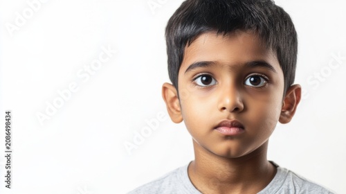 Young boy child serious face portrait