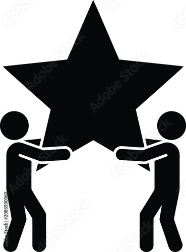Two people holding a large black star shape graphic icon