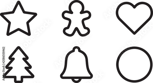 Quadro su tela Six simple holiday cookie cutter shapes set Vector