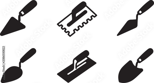 Fotografie Six black and white trowel and masonry tools set Vector