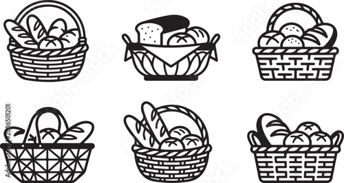 Fotografie Assorted baskets filled with fresh baked bread and rolls Vector