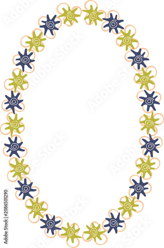 Doodle frame with colorful elements. Trendy graphic template. Cute empty frame box