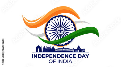 Indian Independence Day Logo with Ashoka Chakra and National Flag Elements