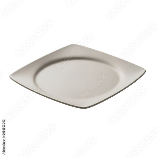 A sleek modern square beige ceramic plate isolated on a white background