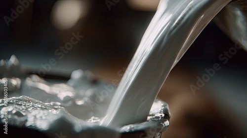 Fresh milk pouring into a liquid splash close up.
