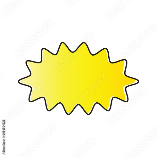 A yellow starburst sticker shape with a black outline isolated on a white background.