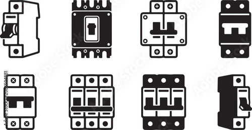 Foto Assorted electrical circuit breakers and contactors illustration Vector
