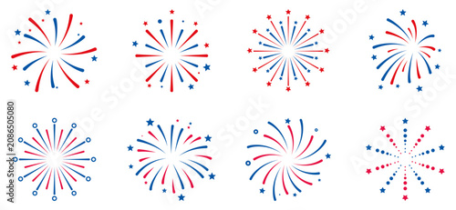 Konstfotografi Set of patriotic fireworks icons for celebration, festival, holiday, and party designs