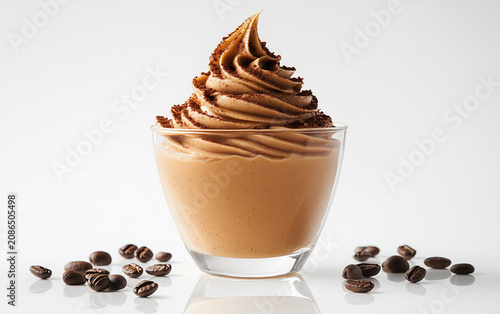 bowl of whipped caramel and coffee mousse cream dessert isolated on white background