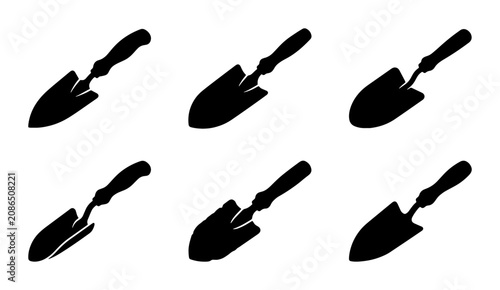 Foto Gardening Trowel Silhouettes, Hand Tool Icons, Digging Spade Vector Set, Garden
