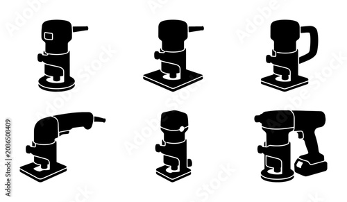 Fotografie Power Tool Icons: Sanders, Routers, Impact Driver Set, Vector Graphics for DIY a