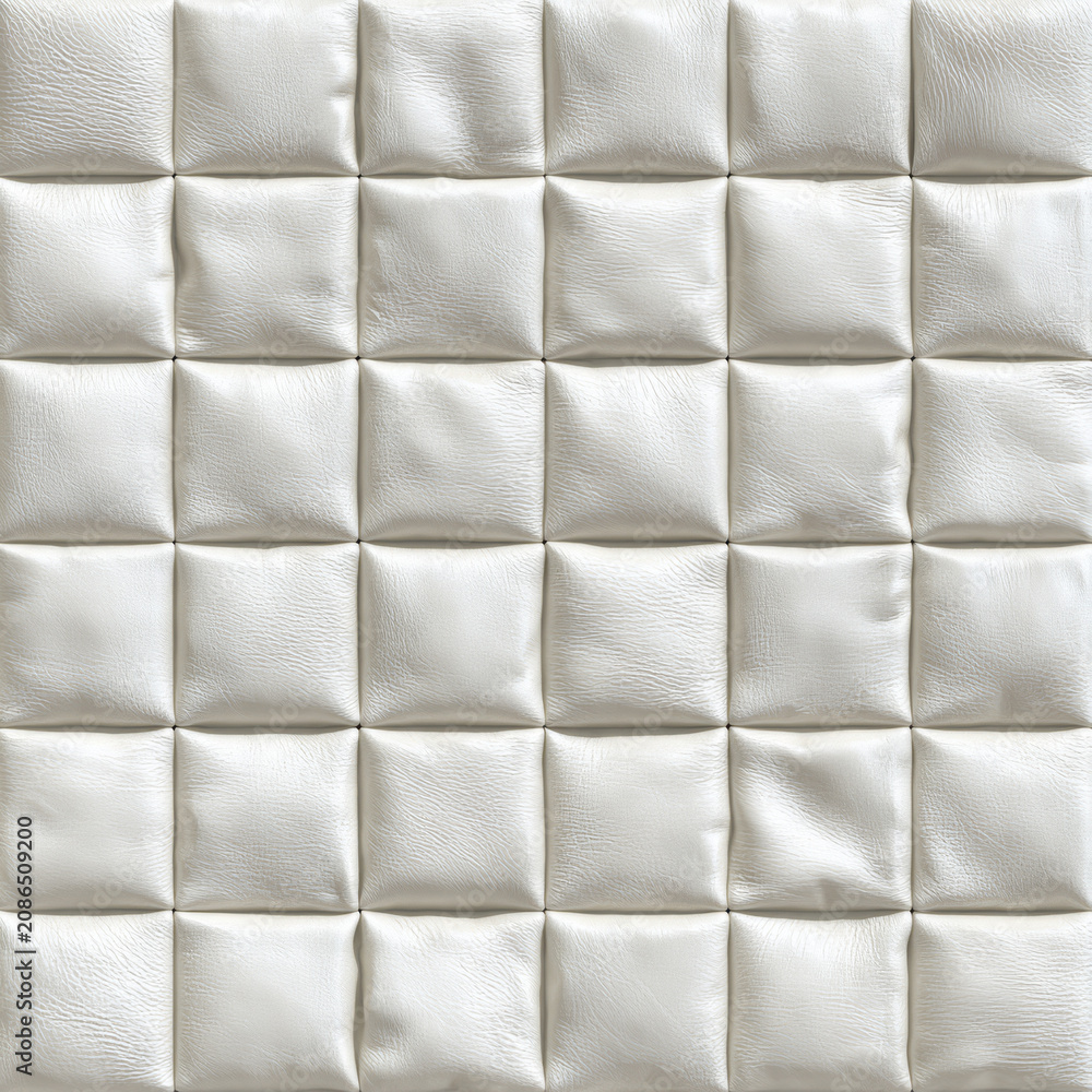 Fototapeta premium Seamless pattern of white quilted leather squares, creating a luxurious and textured background.