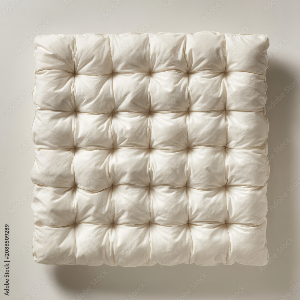 Fototapeta premium A close-up, overhead view of a tufted white mattress with a soft, plush texture.