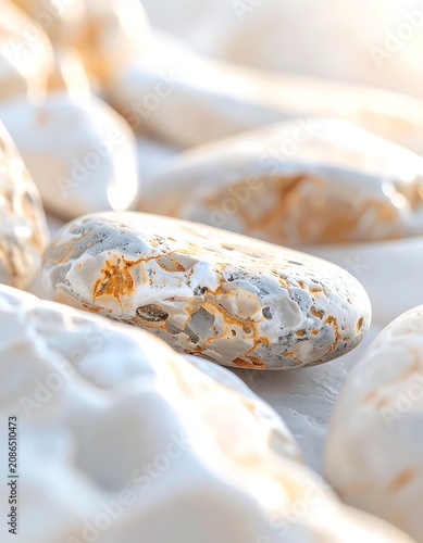 Closeup of white and orange stones.