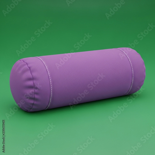 Vibrant purple bolster pillow on green background