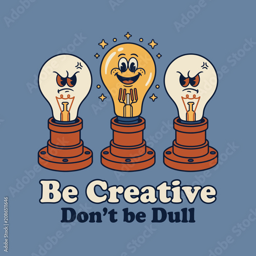 This charming illustration features light bulbs expressing emotions, emphasizing the importance of creativity and inspiration while showcasing the duality of playful versus serious energy.